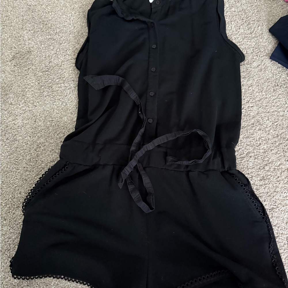 Sundays Black Romper with Lace Trim